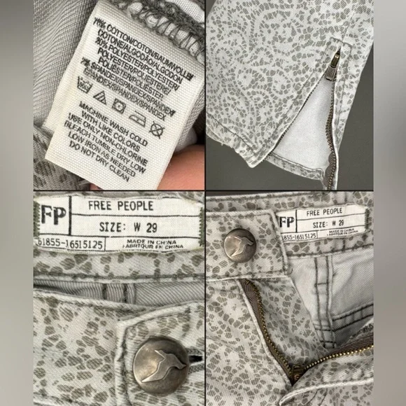 Free People Denim Gray Lace Print Skinny Zipper Ankle Jeans Size 29 FAIR - Picture 9 of 14